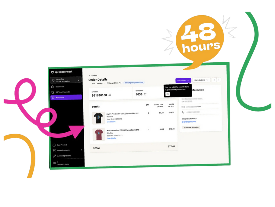 screenshot of order screen in spreadconnect backend to illustrate fast turnaround tiem